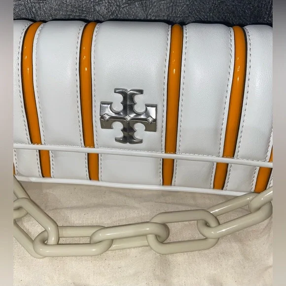 🔥rare🔥🎁Tory Burch Kira small bombe stripe flap shoulder bag - Picture 4 of 16